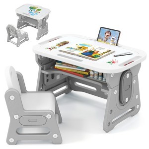 Tangkula Kids Table & Chair Set Height Adjustable Toddler Drawing Table w/ Book Stand - 1 of 4