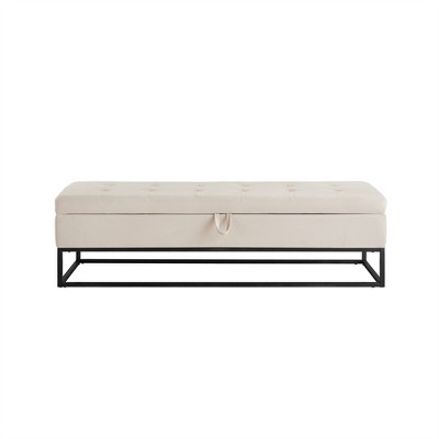 OUTSUPPLY Velvet Storage Bench with Metal Base, Multifunctional Ottoman for Bedroom, Living Room & Entryway