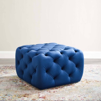 Anthem Navy Tufted Square Performance Velvet Ottoman