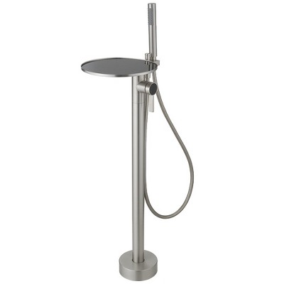 1-Handle Freestanding Floor Mount Roman Tub Faucet Bathtub Filler With Hand Shower and Storage Tray