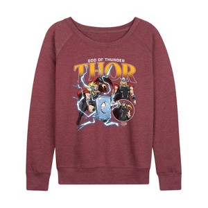 Women's - Marvel - Thor God of Thunder Lightweight French Terry Wide Neck Long Sleeve Shirt - 1 of 4