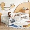 CAVINAS Twin/Full Size White Bed Frame with Heightened Guardrails,Solid Wood Floor Bed for Kids Room,Bedroom - 2 of 4