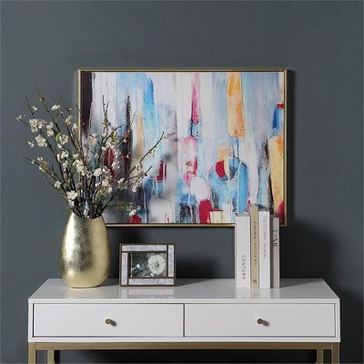 Rainy Forest Multicolor Abstract Canvas Wall Art with Gold Frame