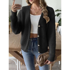 Womens Sweater Cardigan V Neck Long Sleeve Button Up Knit Sweater Coat - 1 of 4