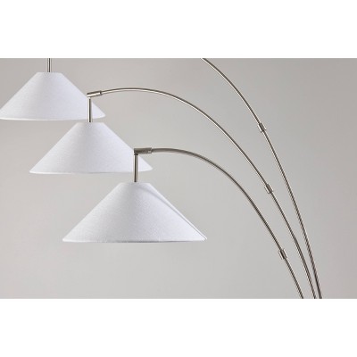 Modern Arc Adjustable 3-Head Floor Lamp in Brushed Steel