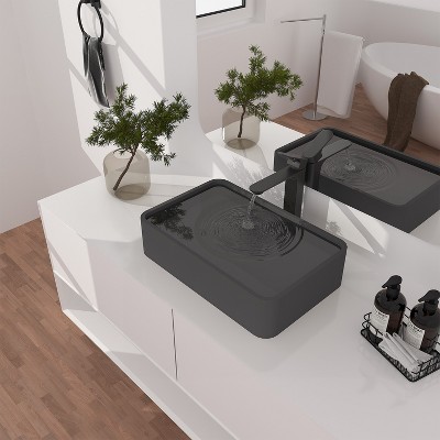 Black Earth Rectangular Concrete Bathroom Vessel Sink with Drainer