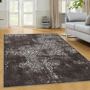 Washable Area Rug, Vintage Distressed Accent Rugs, Non-Slip Indoor Front Door Mat, Low-Pile Stain Resistant Kitchen Rug, Room Decor Carpet - 1 of 4