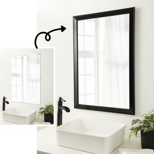 Amanti Art Mirror Makeover Bathroom Mirror Frame Border Kit  - Fully Assembled Peel and Stick Frame - Mirror NOT Included - Avon Black Trim - 1 of 4