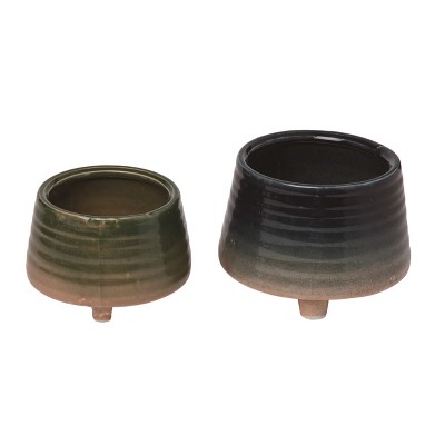 VIP Stoneware 6.5 in. Black Reactive Glaze Footed Containers Set of 2