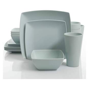 Gibson Home 16 Piece Square Melamine Dinnerware Set Plates, Bowls, & Cups, Mint