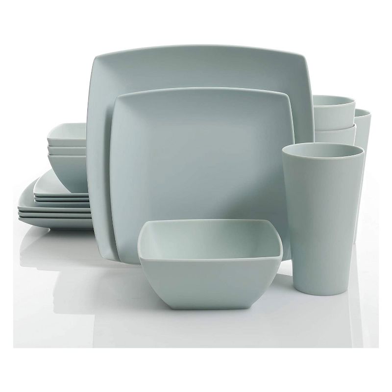 Gibson Home 16 Piece Square Melamine Dinnerware Set Plates, Bowls, & Cups, Mint, 1 of 7