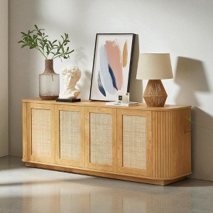 64-Inch Wave Shaped TV Stand with Rattan Doors, Modern Sideboard Buffet Storage Cabinet for Kitchen Bedroom Entryway, Natural 64"W x 15"D x 24"H - 1 of 4