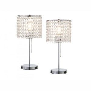 FC Design Set of 2 Modern 19"H Sparkling Acrylic Faux Crystal Beads Table Lamp With USB Charging Ports - 1 of 4