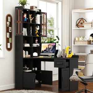 YOOCOZZ 2-in-1 L-Shaped Corner Computer Desk with Drawers, Bookshelf & Hutch - 1 of 4
