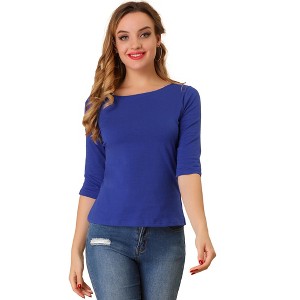 INSPIRE CHIC Women's Classic Solid Elbow Sleeves Round Neck Slim Fit T-Shirts - 1 of 4