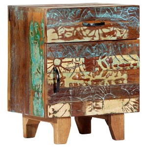 vidaXL Hand Carved Bedside Cabinet 15.7"x11.8"x19.7" Solid Reclaimed Wood - 1 of 4