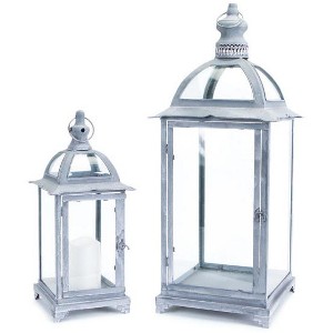 Melrose Set of 2 Pagoda Crest Weathered Iron and Glass Pillar Candle Holder Lanterns 26" - 1 of 1