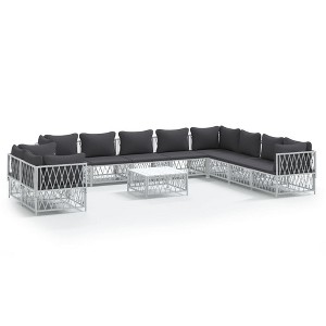vidaXL Patio Furniture Set 11 Piece Garden Sectional Sofa with Cushions Steel - White - 1 of 4