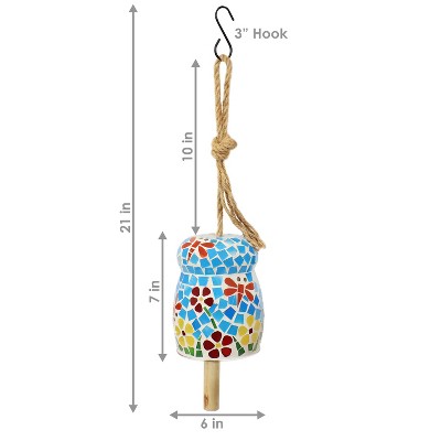 Spring Flowers Mosaic Glass Wind Chime Bell with Iron Hook
