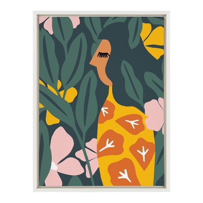 18" x 24" Sylvie Woman Jungle by Myriam Van Neste Framed Wall Canvas White - Kate & Laurel All Things Decor