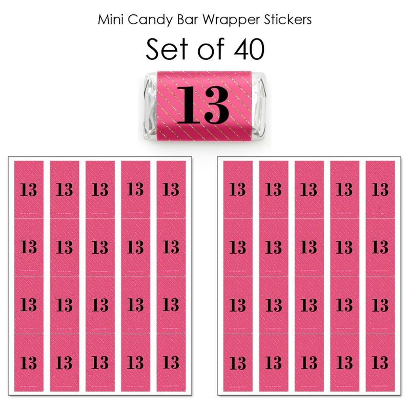 Big Dot of Happiness Chic 13th Birthday - Pink, Black and Gold - Mini Candy Bar Wrapper Stickers - Birthday Party Small Favors - 40 Count, 3 of 7