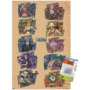 Trends International One Piece: Fishman Island - Brick Wall Grid Unframed Wall Poster Print Clear Push Pins Bundle 14.725" x 22.375" - 1 of 4