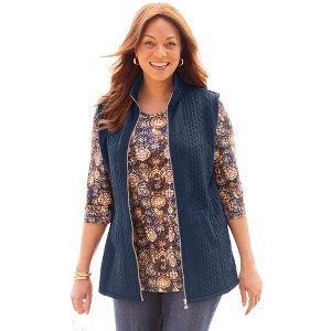 Catherines Women's Plus Size Zip-Front Cable Vest - 1 of 2