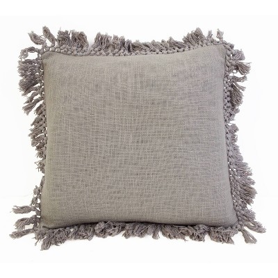 20"x20" Oversize Simone Cotton Fringe Trim Square Throw Pillow Gray - Decor Therapy