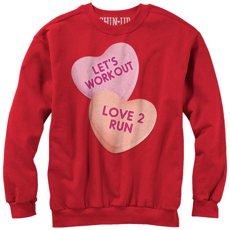 Women's CHIN UP Valentine Heart Candy Workout Sweatshirt, 1 of 4
