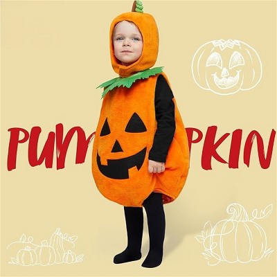 Joyfy Baby Boys Girls Halloween Pumpkin Bodysuit Costume Set, Pumpkin Costume with Hood for Infants Halloween Dressup Party