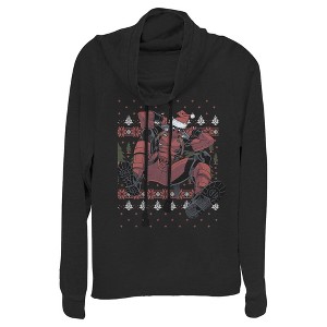 Juniors Womens Marvel Deadpool Santa Hat Ugly Sweater Holiday Cowl Neck Sweatshirt - 1 of 3