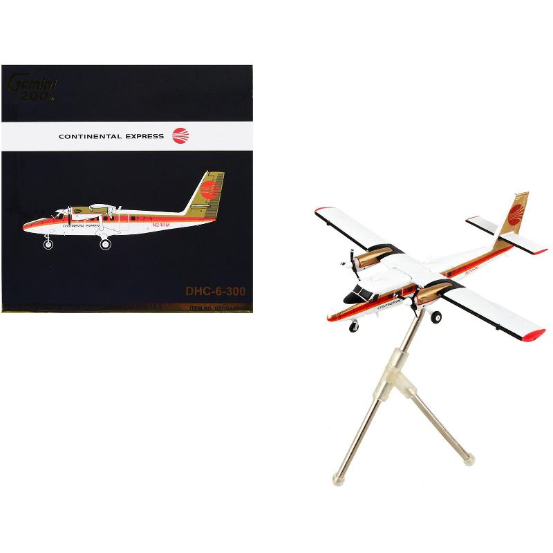 De Havilland DHC-6-300 Commercial Aircraft White with Red Stripes and Gold Tail 1/200 Diecast Model Airplane by GeminiJets, 1 of 4