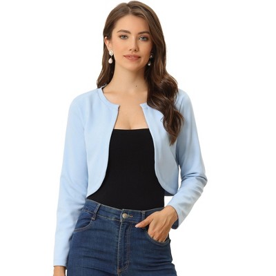 INSPIRE CHIC Women's Solid Open Front Curved Hem Stretchy Fabric Crop Bolero Shrug