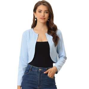 INSPIRE CHIC Women's Solid Open Front Curved Hem Stretchy Fabric Crop Bolero Shrug - 1 of 4