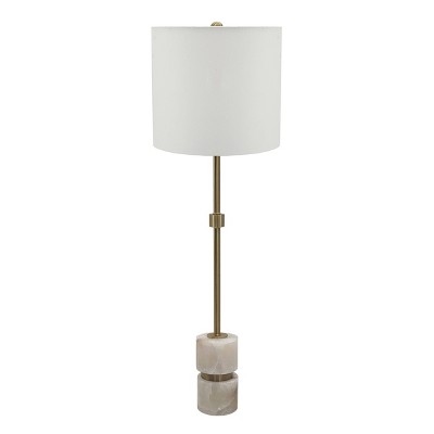 10"x33.5" Ipori Alabaster and Metal Buffet Lamp White/Brass - A&B Home: Cylinder Shade, Transitional Style