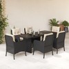 vidaXL 7-Piece Patio Dining Set with Cushions Black Poly Rattan & Tempered Glass Table for Garden/Backyard/Outdoor - 2 of 4