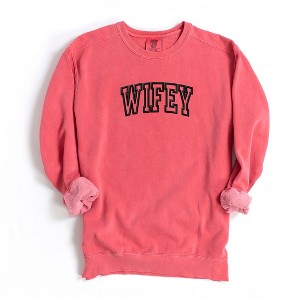 Simply Sage Market Women's  Garment Dyed Graphic Sweatshirt Embroidered Wifey Arched Varsity - 1 of 3