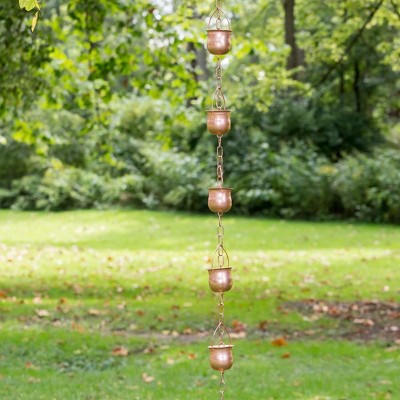 Marrgon Copper Rain Chain with Pot Style Cups for Gutter Downspout Replacement