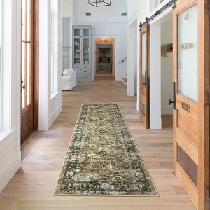 Washable Vintage Rug Non Slip Low Pile Rug Soft Floral Distressed Throw Floor Cover Foldable Indoor Carpet for Living Room Bedroom Playroom Nursery - 1 of 4