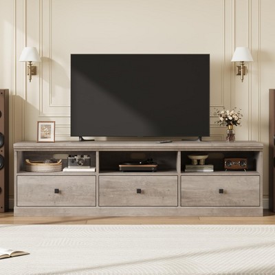70in TV Stand for TVs up to 80", Mid Century Modern Entertainment Center with Storage Drawer and Open Shelves