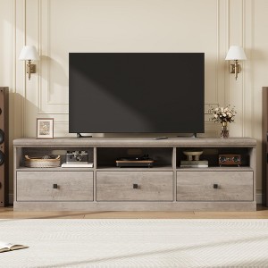 70in TV Stand for TVs up to 80", Mid Century Modern Entertainment Center with Storage Drawer and Open Shelves - 1 of 4