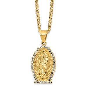 Chisel Stainless Steel Yellow IP-plated with Crystal Our Lady of Guadalupe Pendant on a 24" Curb Chain Necklace - 1 of 4
