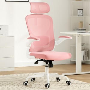 TopComfy Ergonomic Task and Office Chair High Back Headrest Adjustable Lumbar Support Breathable Mesh for Home Study Room, Pink, 22"*21"*9" - 1 of 4