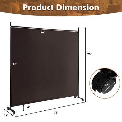 Brown Metal and Polyester Single Panel Room Divider with Wheels
