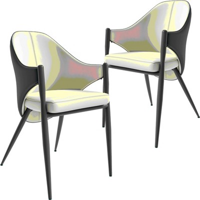 LeisureMod Upholstered Leather Dining Chair, Modern Accent Armchair Ergonomic Kitchen Chairs Iron Legs Sante Collection Set of 2