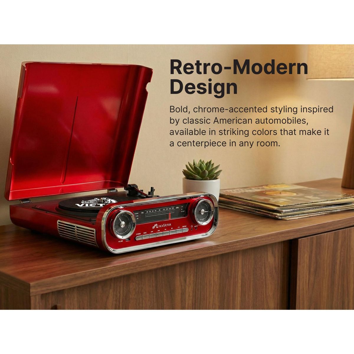 Victor RHRP-3000 Woodward 7-in-1 Turntable Music Center with AudioStream, 3-Speed Vinyl Player, Bluetooth In/Out, FM Radio, USB Recording & Playback - thumbnail 7