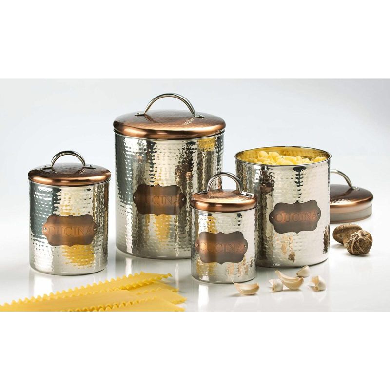 Amici Home Cucina Airtight Kitchen Lidded Canister, Rustic Farmhouse Decor Container, Hammered Metal Countertop Storage Jar, Silver/Bronze, 5 of 6