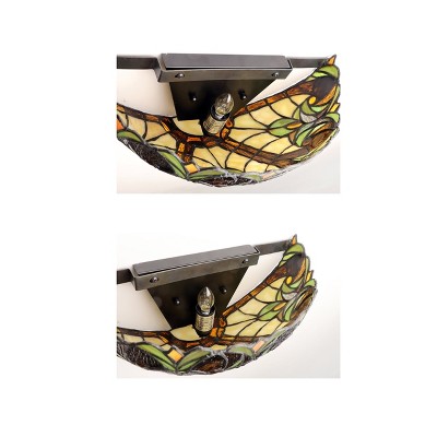 Victorian Bronze Glass Wall Sconce with Multi-Colored Shade