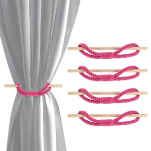 Unique Bargains Cotton Hand-Woven Decorative Drape Curtain Tiebacks with Wood Club - 1 of 4
