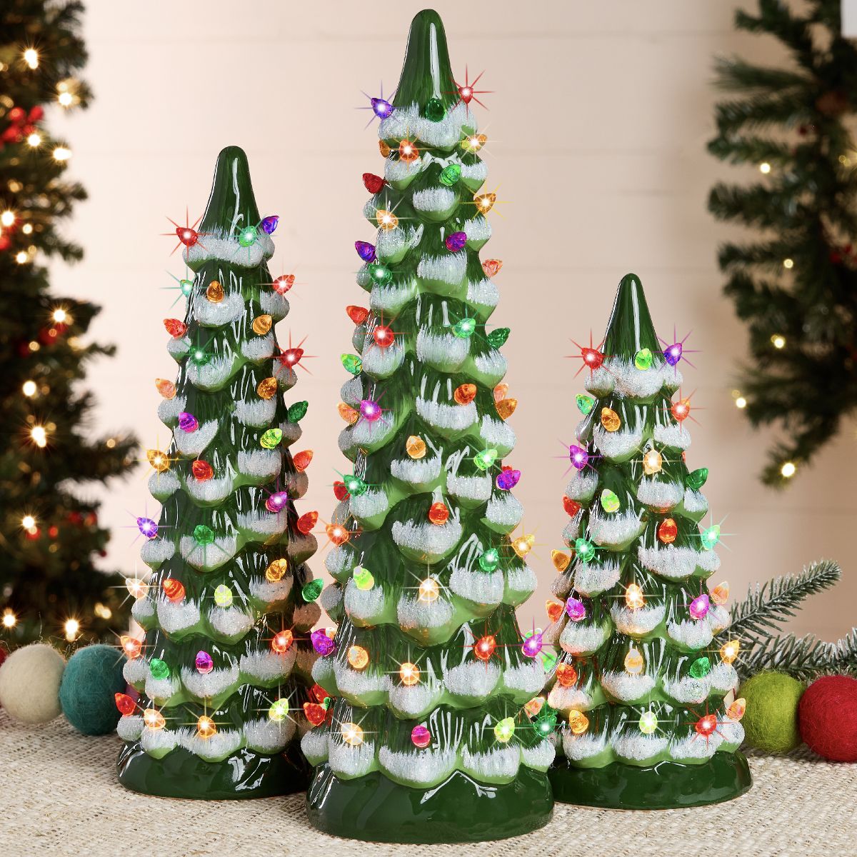 Best Choice Products Set of 3 Pre-Lit Hand-Painted Ceramic Tabletop Christmas Trees – Indoor Holiday Décor - thumbnail 9